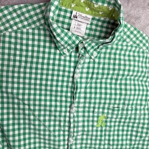 Disney Parks Mickey Mouse Green Gingham Button Up Shirt Mens‎ M Preppy Casual